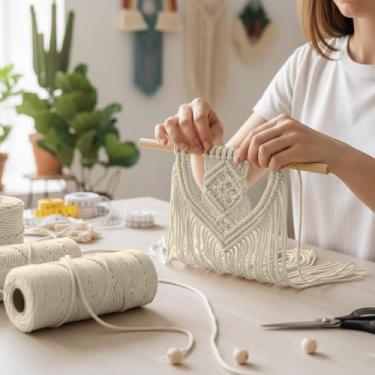 Imagem de Cordão de macramê 3 mm x 100 jardas corda de algodão colorido para pendurar na parede, decoração de casa, cabides de plantas (caqui)