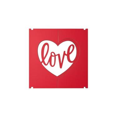 Imagem de MDF Caixa de Presente Decorativa com Coração, Madeira Natural, Tampa Vazada para Dia dos Namorados e Dia das Mães, 15cm (Vermelho)