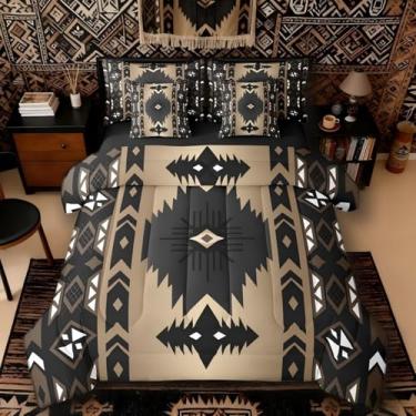 Imagem de Conjunto de edredom queen ocidental com lençóis, decoração boho, asteca, seta tribal, étnica, vintage, geométrico, cama em uma bolsa, triângulo do sudoeste, diamante, decoração de quarto