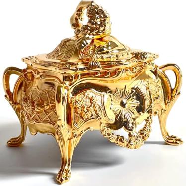 Imagem de Truewon Baú de joias de metal, alça de videira, caixa de anel de armazenamento de bugigangas, presente de lembrança de tesouro para meninas (dourado, pequeno)