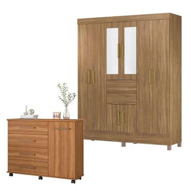 Imagem de Cômoda Flora E Guarda Roupa Casal Munique Amêndola Touch Com Espelho - Demóbile