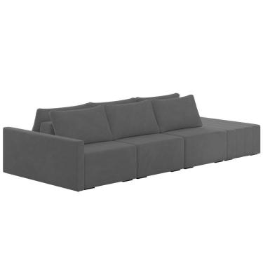 Imagem de Sofá Ilha Modular Com Puff Para Sala Living 312cm Georgia K04 Veludo Cinza Escuro - Mpozenato