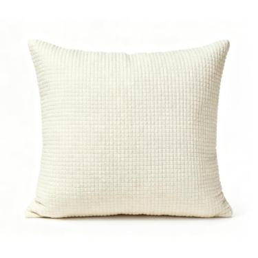 Imagem de 1 capa de almofada lisa minimalista - mistura de linho de algodão premium 38 x 38 cm, fronhas decorativas para sofá e cama (branca) - Fecho de zíper oculto