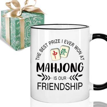 Imagem de Puouoonyi Caneca de presente de Mahjong novidade para jogadores de Mahjong 325 ml, presentes para amantes de Mahjongg e jogadores de Mahjong para amigas mulheres e homens, presente chinês para