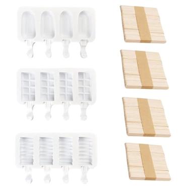 Imagem de ZORYNTH Conjunto de moldes de picolé, 3 moldes de barra de sorvete de silicone com 200 palitos de madeira, moldes de petiscos congelados reutilizáveis, antiaderentes, fáceis de usar, guloseimas de