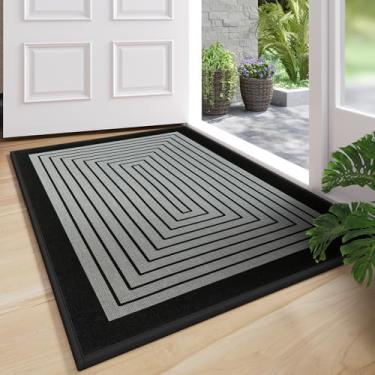 Imagem de QiCaiJia Tapete de porta frontal 79 cm x 128 cm, absorvente e lamacento, resistente à sujeira, lavável, antiderrapante, discreto, tapete de porta de entrada, cinza