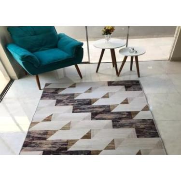 Imagem de Tapete Veludo, B55 Geométrico 3D, 200x240 cm, Antiderrapante, Tons Terrosos e Neutros, Indiano, para Sala de Estar, Base Alta Densidade