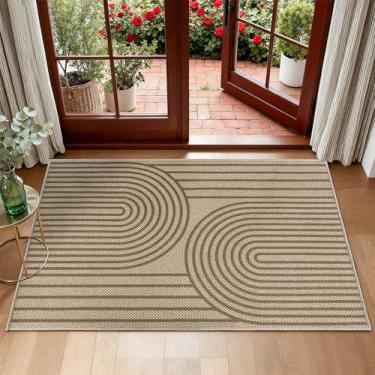 Imagem de VSIWB Tapete de porta 2 x 3, tapete de juta fácil, entrada de varanda, hall de entrada, pátio, pátio, pilha baixa, tapete ultrafino, lavável, antiderrapante, moderno, marrom, arco-íris, tapete para