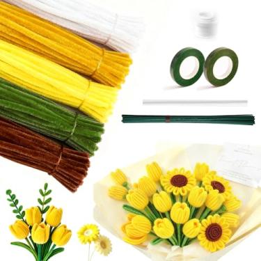 Imagem de GOOGO Conjunto de 500 peças de materiais de arte e artesanato para crianças DIY atividades e festas limpadores de cachimbo conjunto de artesanato (amarelo)