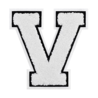 Imagem de 1 Patch de letra de chenille de ferro branco de 11,4 cm com borda preta – Remendos do alfabeto para roupas, jaquetas, mochilas, chapéus para decoração personalizada, nome personalizado e artesanato