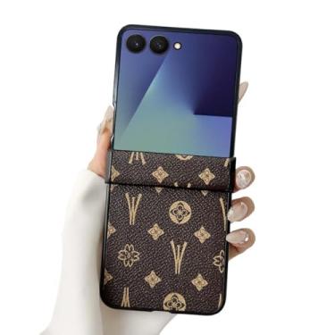 Imagem de Capa para Galaxy Z Flip 6/Z Flip 7 FE com proteção de dobradiça, carregamento sem fio, capa protetora de couro PU de designer de luxo completa anti-arranhões à prova de choque para Galaxy Z Flip 6/Z