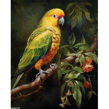 Imagem de WUIVCTR Tela de pintura por números para adultos, pássaro papagaio animal colorido, kits de tela de pintura digital faça você mesmo, presentes de decoração de aniversário, casamento, Natal, 40 x 50 cm