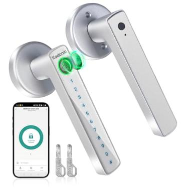 Imagem de Fechadura inteligente para quarto com impressão digital, 4 em 1 com maçaneta de entrada sem chave com aplicativo TUYA, senha, operação silenciosa, fechadura interna digital de fácil instalação para