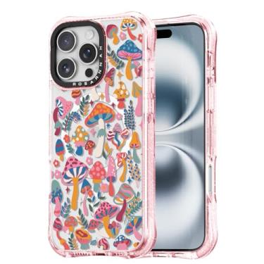 Imagem de Rosarnnah Capa para iPhone 16 Pro Max fofa - compatível com Magsafe - Capa de telefone à prova de choque com proteção contra quedas de grau militar de 6 m - Design engraçado de selva de cogumelo (17,5