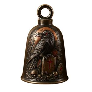 Imagem de Sino de guardião de motocicleta de corvos e caveira 3D, sino de motocicleta de corvo e lua de sangue, sinos de terror gótico, boa sorte, chaveiro para andar, acessórios de motocicleta com pingente
