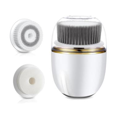Imagem de Escova de limpeza facial, escova elétrica para limpeza de rosto,Escova de limpeza facial à prova d'água com carregamento USB | Esfoliante facial de limpeza profunda com 3 cabeças de escova