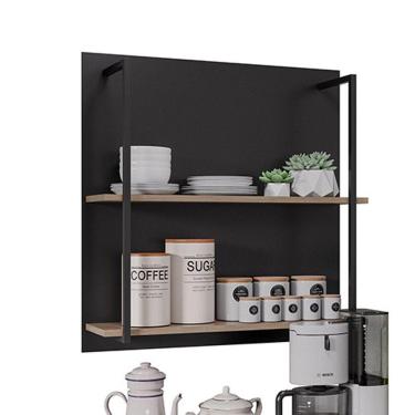 Imagem de Prateleira Industrial Dupla Cozinha Suspenso Painel Eri 70,5cm M12 - D'rossi Cor Preto E Freijó
