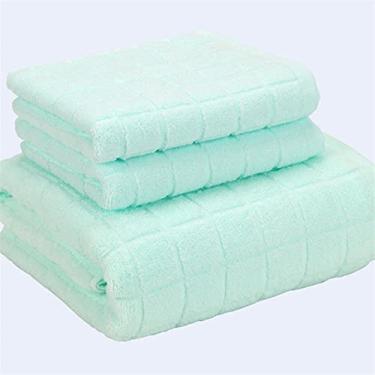 Imagem de Toalha de banho, conjunto de toalhas de banho de malha geométrica para adultos, 1 toalha de banho grande, 2 toalhas de mão de rosto, toalhas de banheiro de algodão macio altamente absorvente, verde