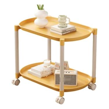 Imagem de YPDJVLTI Mesa de centro 2 camadas Mesa de centro ABS mesa de centro com rodas carrinho de rodinhas mesa de lanche móvel com prateleira de armazenamento pequena mesa lateral móvel simples
