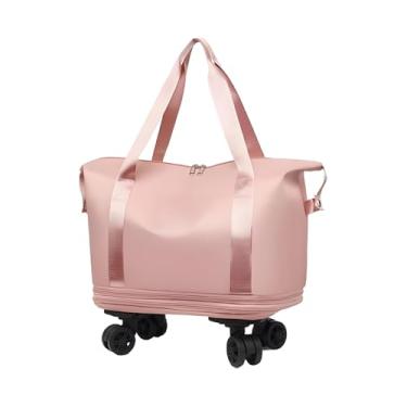 Imagem de Bolsa de transporte com rodas, mala pessoal com rodinhas | Bolsa de viagem leve e resistente a arranhões com rodas giratórias de 360 graus, compartimento de separação úmida e seca, Rosa, Refer to