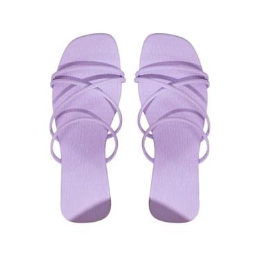 Imagem de Floerns Sandálias femininas rasteiras com tiras abertas e cruzadas, sapatos elegantes de verão, Roxa, 37