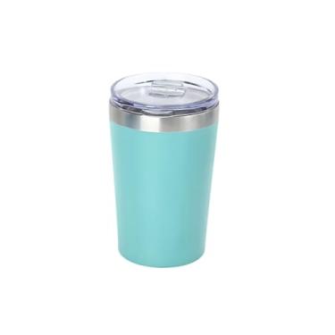 Imagem de Copo Térmico de Aço Inoxidável 350ml com Tampa Giratória Antiderrapante - Design Duplo Isolante e Impermeável (Azul Claro)