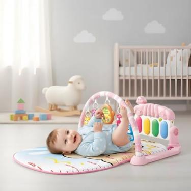 Imagem de Tapete de Atividades para Bebê com Piano Musical, Rosa, Brinquedos Suspensos, Móbile Interativo, Estimulação Sensorial