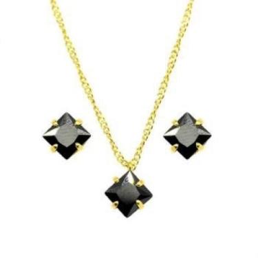 Imagem de Conjunto Zirconia Folheado A Ouro Pedra Preta - FAMA FOLHEADOS