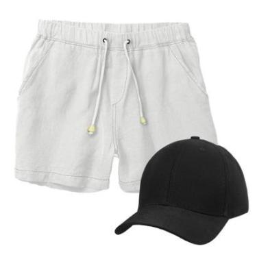 Imagem de Conjunto Short de Linho Masculino + Boné Liso Estilo Casual Básico Ideal Para o Dia a Dia-Masculino