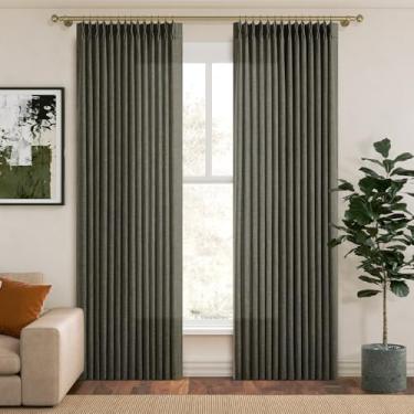 Imagem de Cortinas de linho grossas plissadas verde-oliva 203 cm de comprimento para quarto, sala de estar de fazenda com filtragem de luz, 2 painéis, cortinas com memória treinada, plissado, aba traseira