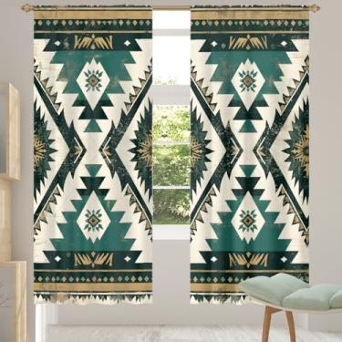 Imagem de 2 conjuntos de painéis boêmia asteca étnica ocidental cortinas transparentes arejadas com filtro leve painéis de cortina leve cortina de porta janela para sala de estar, quarto, jantar, 84 polegadas
