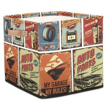 Imagem de hongjinglin Cestas de armazenamento de cubos dobráveis monograma carimbo vintage caixas dobráveis brinquedo infantil com alças organizador de tecido cesto organizador para berçário, sala de estar