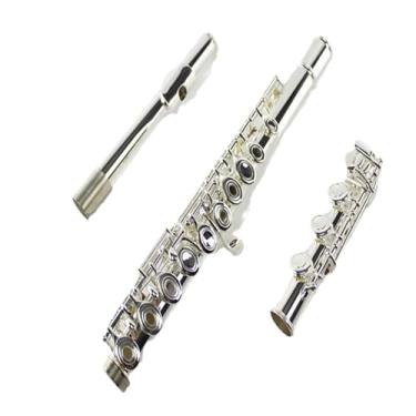 Imagem de Flauta C de furo fechado de 16 furos banhados a prata com cauda B de cobre branco e flauta alto e chave E