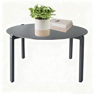 Imagem de Mesa de centro externa de alumínio para todos os climas | Mobiliário de pátio moderno e durável | Perfeito para varanda, jardim e piscina | preta (75 x 38 cm)