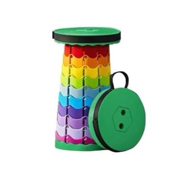 Imagem de Banco Dobravel Portatil Com Alca Telescopica Banquinho Retratil Ajustavel Para Pesca Camping Banheiro Eventos E Viagens (arco-íris-verde)