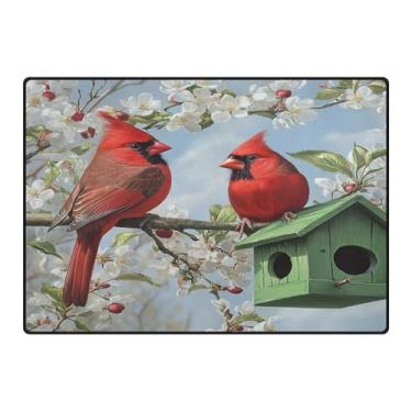 Imagem de Blueangle Tapetes de Natal laváveis de 12 x 16,7 cm para sala de estar - Tapete ultramacio antiderrapante resistente a manchas, ultrafino, com estampa de dois cardeais vermelhos, decoração de férias