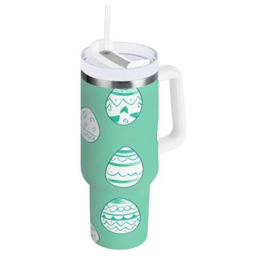 Imagem de ATTX Copo de ovos de Páscoa de 850 g com alça, copo de aço inoxidável a vácuo de parede dupla com palha, caneca de café de viagem isolada #360