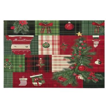 Imagem de Blueangle Tapete de Natal 5 x 7 – Capacho lavável antiderrapante para entrada, cozinha, banheiro, varanda com estampa de patchwork de Natal (204)