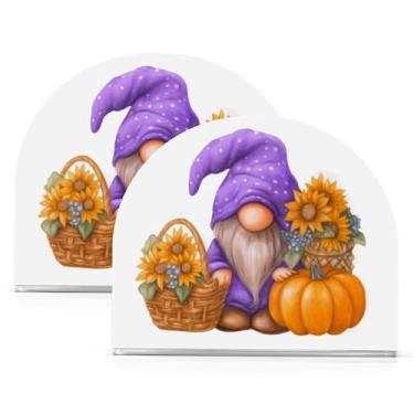 Imagem de ATTX Pacote com 2 porta-guardanapos de acrílico de Ação de Graças com design de abóboras girassóis e gnomos - Organizador decorativo de mesa para cozinha, restaurante, decoração de férias em casa #426