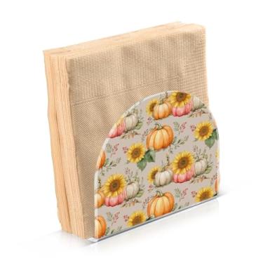 Imagem de ATTX Porta-guardanapos de acrílico de ação de graças com design de abóboras de girassóis de outono - organizador de mesa decorativo para cozinha, restaurante, decoração de férias de casa #584