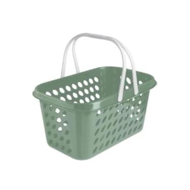 Imagem de Kit 6 Cestas Plásticas Supermercado 3L Cestinha Compras com Alça - Usual Utilidades (Verde)