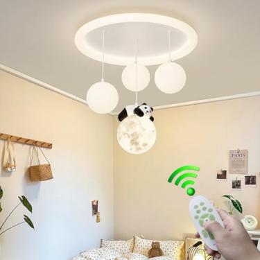 Imagem de Luminária de teto infantil com desenho de panda, LED, metal branco, lustre de 3 bolas, dimerizável, iluminação simples, ideal para quarto de bebê, closet, cozinha e quarto (Estilo D)