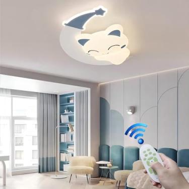 Imagem de Luminária de teto em formato de gato fofo, com LED dimerizável, ideal para quarto de bebê, com cúpula em PE. Design criativo de desenho animado, perfeita para cozinha, ilha, banheiro e sala