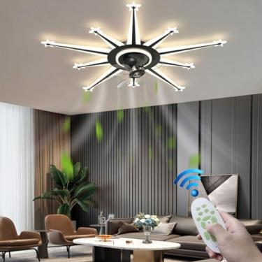 Imagem de Ventilador de teto com iluminação, luminária de teto criativa em formato de estrela com controle remoto, silencioso, 60W, dimerizável, com ventilador e timer, ideal para quarto, sala de esta