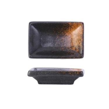 Imagem de prato de lanche Prato de cerâmica para temperos, 4 peças, prato retangular para molho soja, para panelas quentes tigela de sopa(Black and orange)