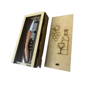 Imagem de Saca-rolhas Abridor De Vinho E Garrafas Profissional Garbo Personalizado Nome a laser (COM CAIXA MDF)