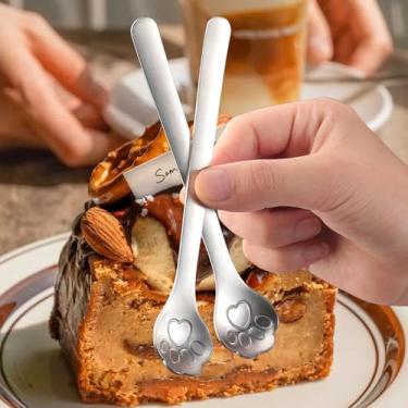 Imagem de Colher de chá de aço inoxidável 304 Colheres de café de pata de gato fofas colheres de café cozinha restaurante sobremesa sorvete, 15 x 3 cm (prata, 2 peças)