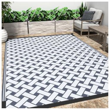 Imagem de SPXMQSS Tapete de exterior para pátios, tapete de plástico reversível antiderrapante dobrável resistente a UV tapetes de área de jardim para acampamento, deck, praia, piquenique, quintal 120 x 183 cm