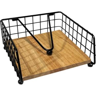 Imagem de Porta-Guardanapo de Bambu com Metal Preto e Peso – Suporte Luxo para Mesa