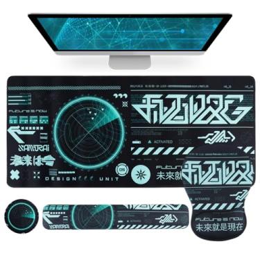 Imagem de Petmolico Conjunto de mouse pad com teclado de computador, mouse pad com descanso de pulso, almofada de pulso para digitação e porta-copos para copos, design ergonômico para alívio da dor [preto e